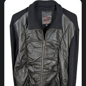 XCVI Plus Size Leather and Angora Zip Jacket